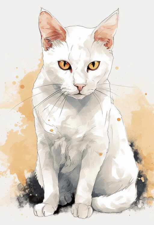 Poster White Cat with yellow eyes