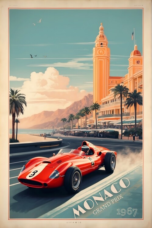 Canvas Print Monaco Grand Prix Glory: Vintage Racing Poster