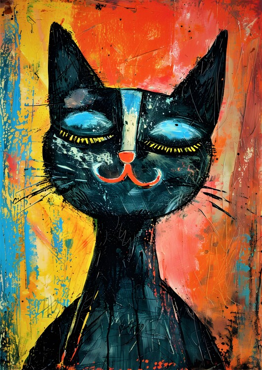 Canvas Print Black cat with eyes closed