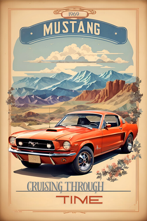 Poster Mustang Vintage Poster: Cruising Through Time