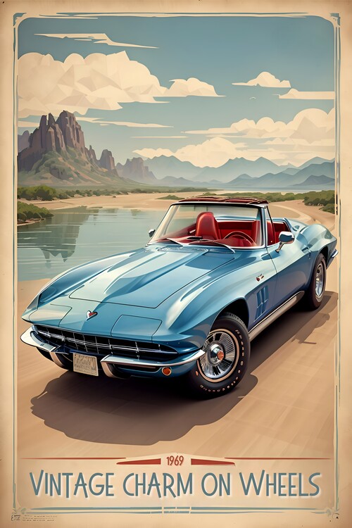Poster Corvette Vintage Poster: Vintage Charm on Wheels
