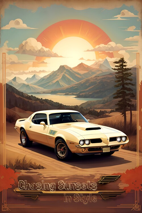 Poster Pontiac Vintage Poster: Chasing Sunsets
