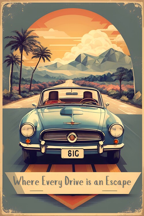 Poster Vintage Poster: Where Every Drive is an Escape