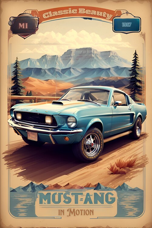Poster Mustang Vintage Poster: Classic Beauty in Motion