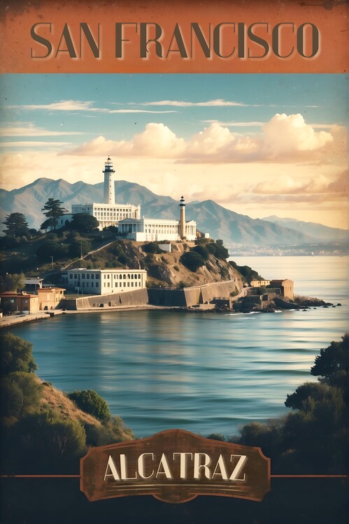 Plakat Alcatraz Vintage Travel Poster - Historic Island Art
