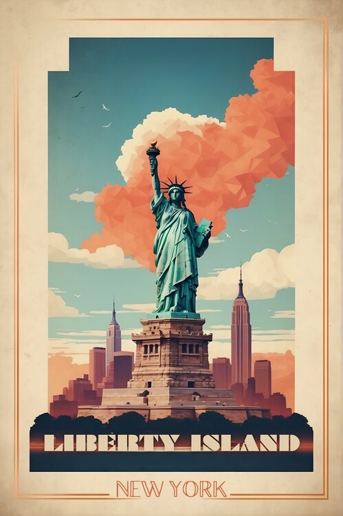 Poster Liberty Island Vintage Travel Poster - Majestic Monument