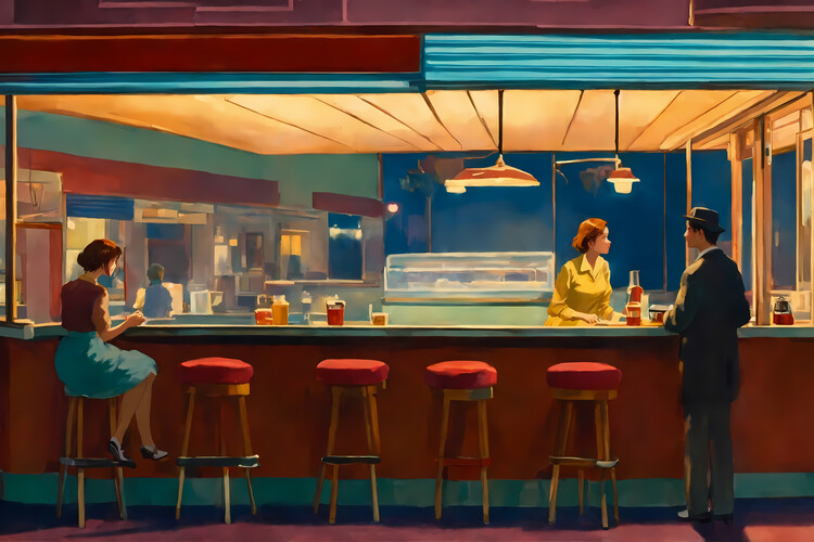 Poster at night in the diner