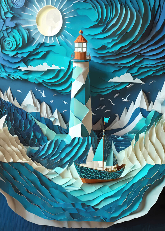 Poster Fantasy Lighthouse Quilling Paper