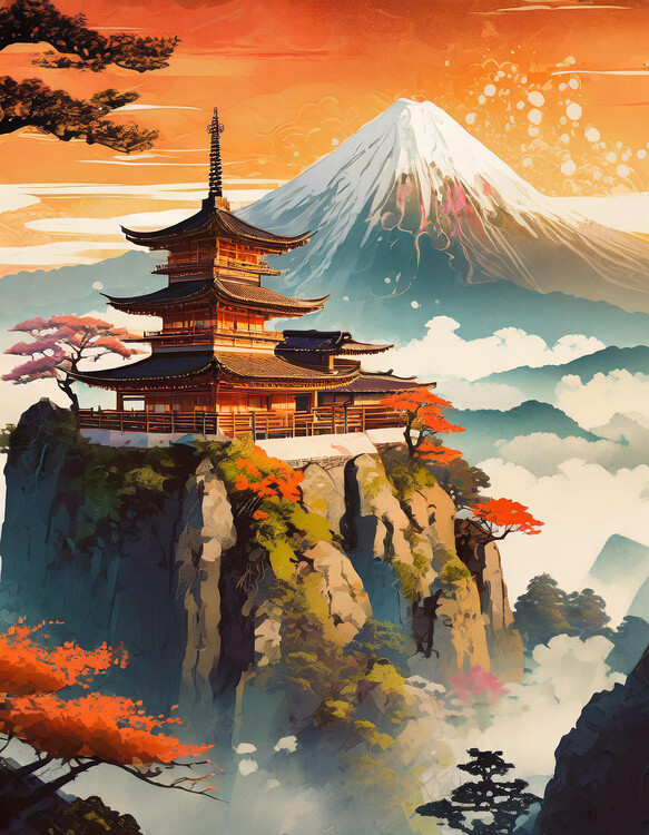 Плакат Japanese Temple on a Mountain