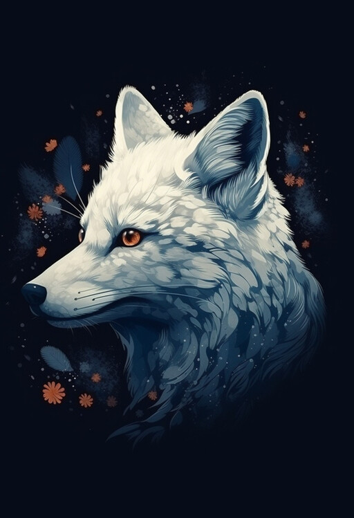 Plakat White Fox Portrait on Dark Background