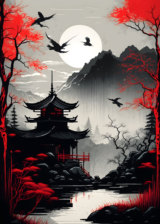 Плакат Red Japan Landscape
