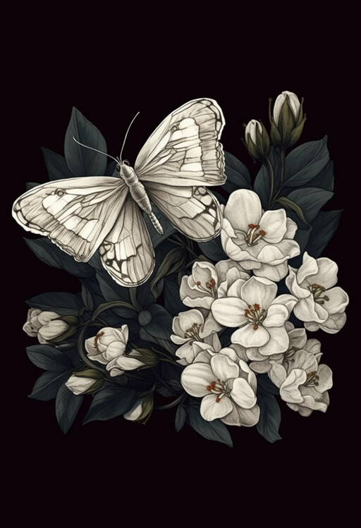 Poster White Moth With White Jasmine