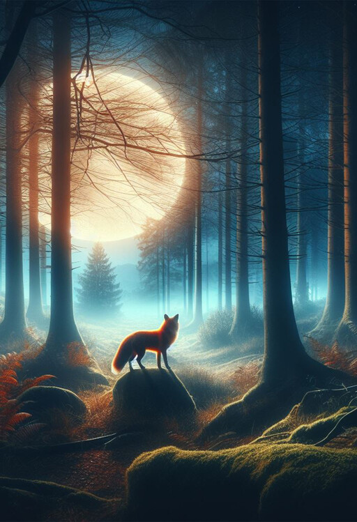 Plakat The Mystical Fox In the Night, Red Fox Poster
