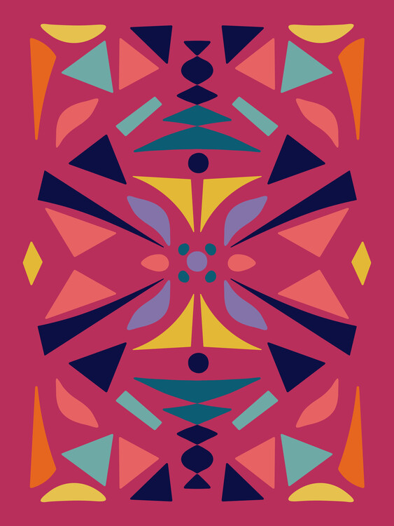 Poster Tribal Geometry (dark pink)