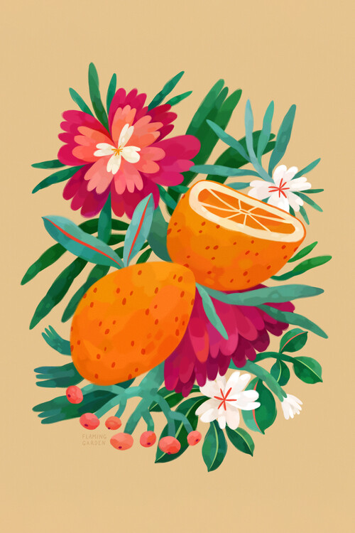 Poster Flaming Garden - Oranges and Blossoms