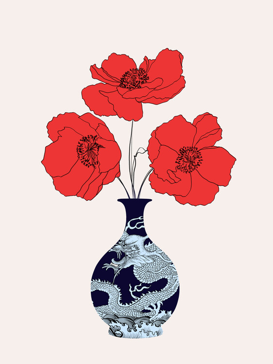 Poster Three Poppies and a Dragon