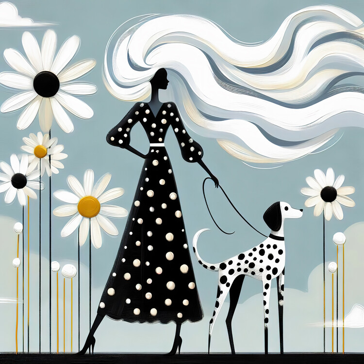 Poster Walking the dog in a windy day