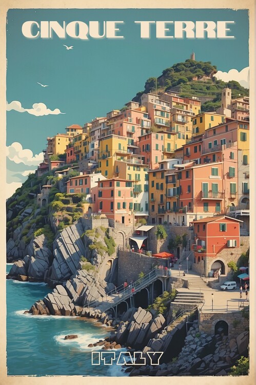 Плакат Cinque Terre Serenity: Vintage Travel Poster