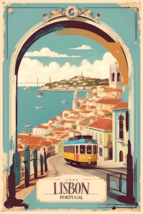 Poster Vintage Lisbon Poster: Portuguese Beauty