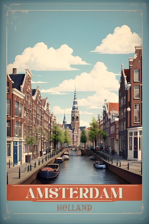 Poster Amsterdam in Retro: Canal Views and Dutch Charm
