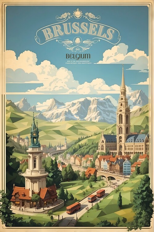 Poster Brussels Vintage Retro Poster: Explore Belgium's Heritage
