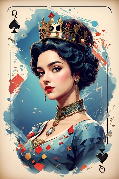 Poster Queen of Spades Vintage Illustration - Retro Grace in Every