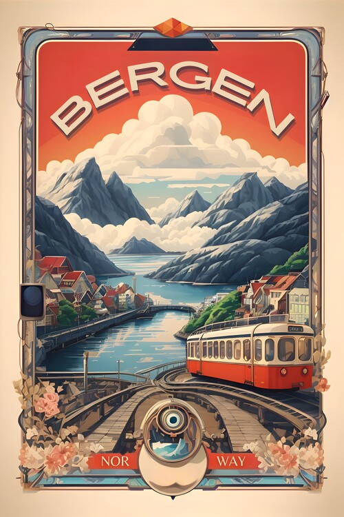 Canvas Print Vintage Bergen Poster: Captivating Norwegian Beauty