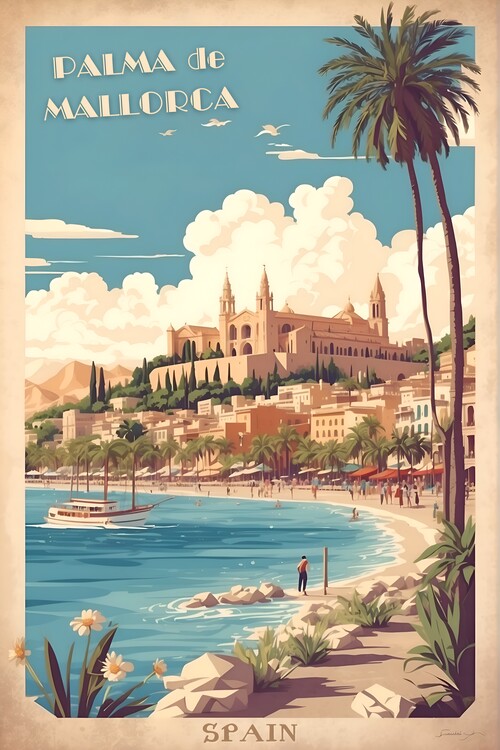 Poster Palma de Mallorca Vintage Retro Travel Art