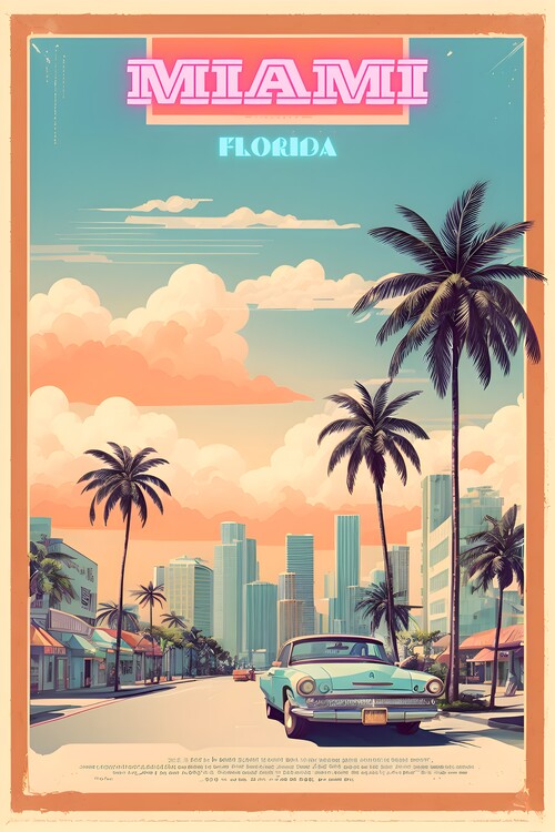 Plakat Vintage Miami Poster: Retro Vibes from the Magic City