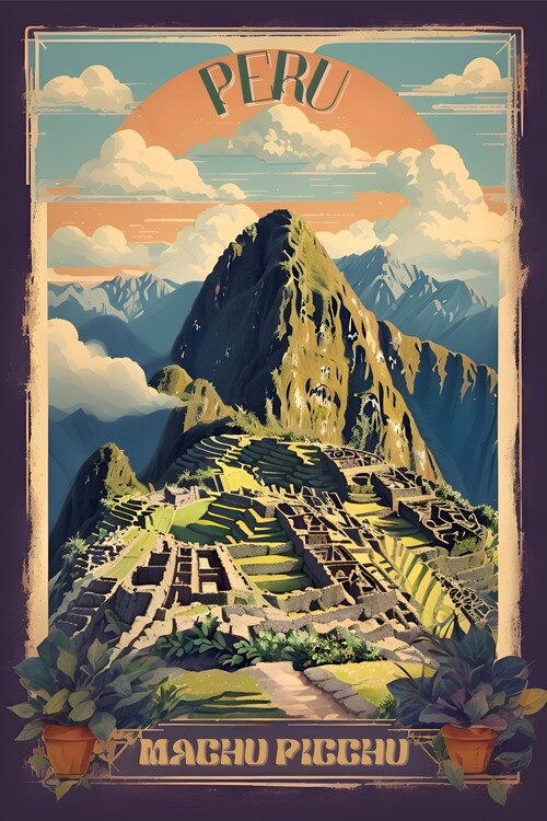 Poster Machu Picchu Vintage Poster: Peruvian Majesty