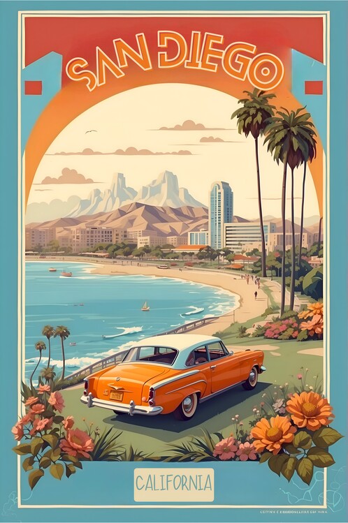 Poster San Diego Vintage Retro Poster: California's Coastal Charm