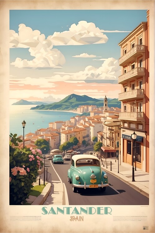 Poster Santander Vintage Retro Travel Art