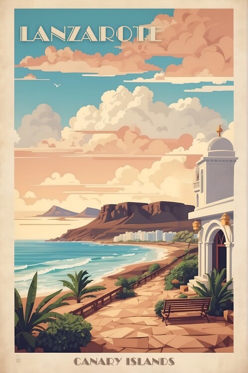 Poster Lanzarote Vintage Retro Poster: Volcanic Beauty and Canary I