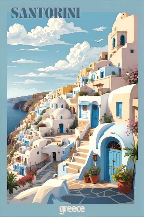 Poster Explore Santorini's Charm: Vintage Retro Travel Poster
