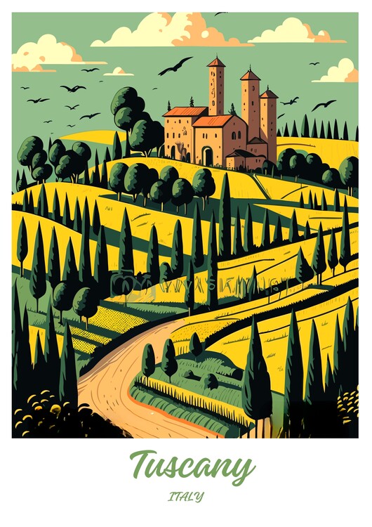 Poster Tuscany Vintage travel poster