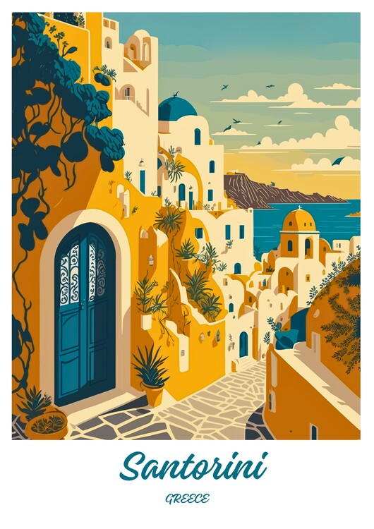 Poster Santorini Vintage travel poster