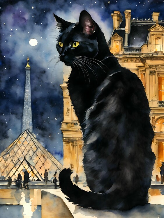 Poster Black Cat at The Louvre Paris