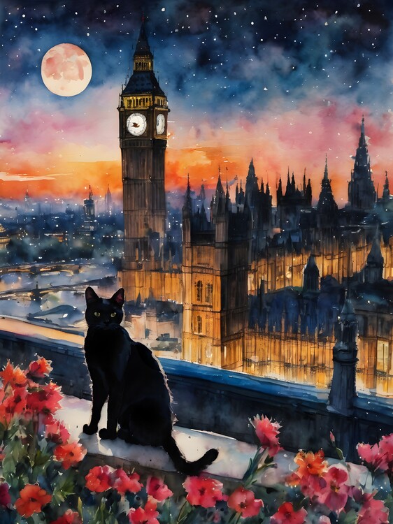 Poster Black Cat at Big Ben London