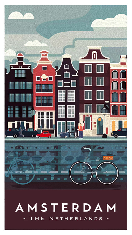 Poster Travel to AMSTERDAM - The Netherlands : Bridges and Bicycles