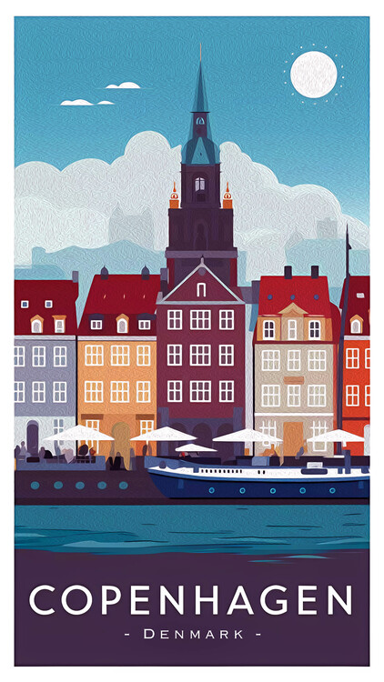 Poster Travel to COPENHAGEN in Denmark: Happiness Along the Streets