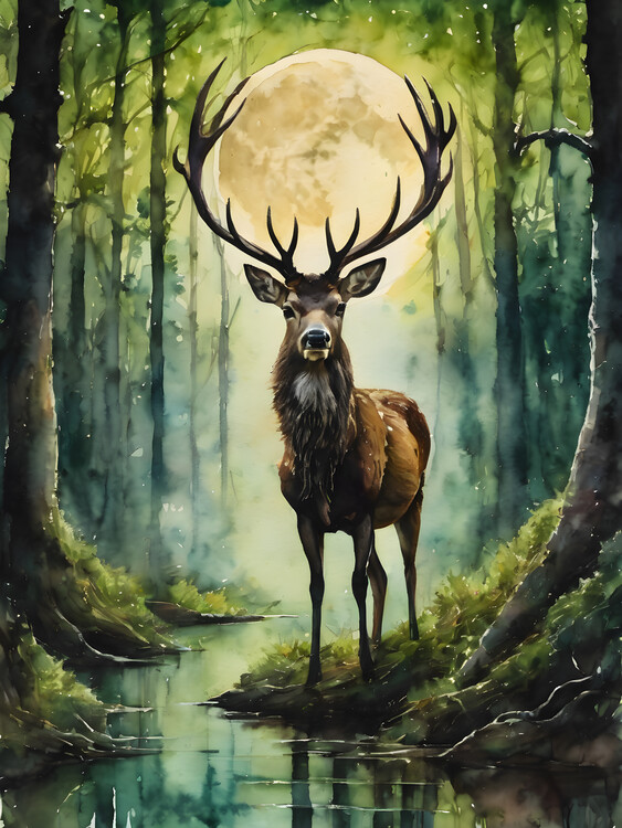Плакат Magestic Stag in Moonlit Forest