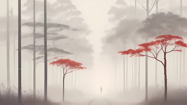 Poster Misty Mountain Trees