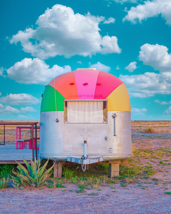 Poster Vintage Camper Trailer With Rainbow Top