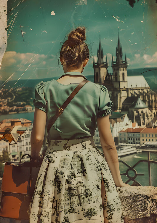 Poster Vintage Postcard Retro Woman Landscape Poster