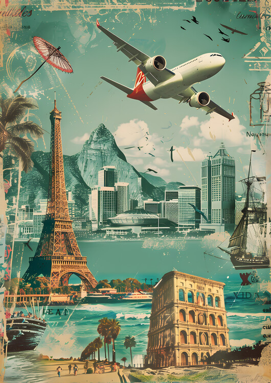 Poster Vintage Travel Postcard Retro Landmarks Poster