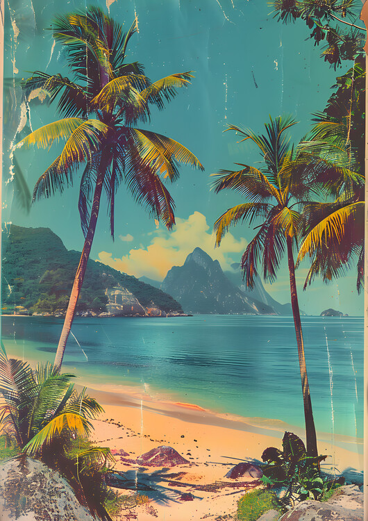 Poster Vintage Beach Landscape Poster Travel Postcard