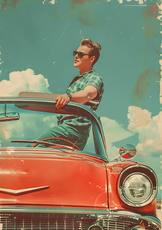 Poster Vintage Poster Man Car Travel Postcard