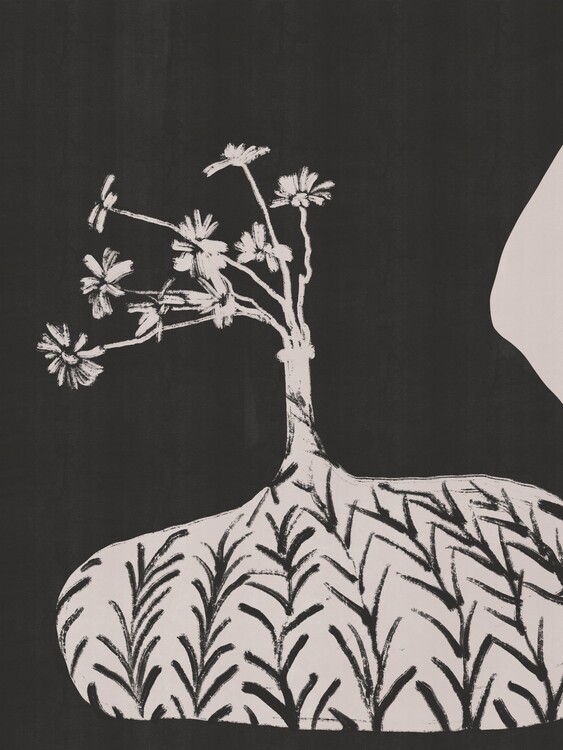Bild auf Leinwand Plump Vase With Slender Flowers