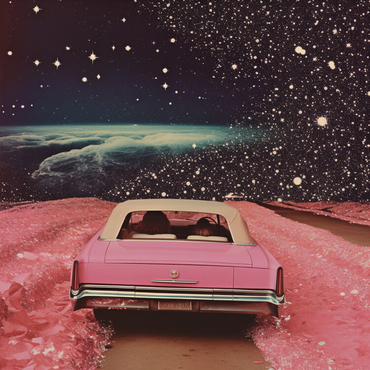 Poster Pink Cruise in Space Collage Art