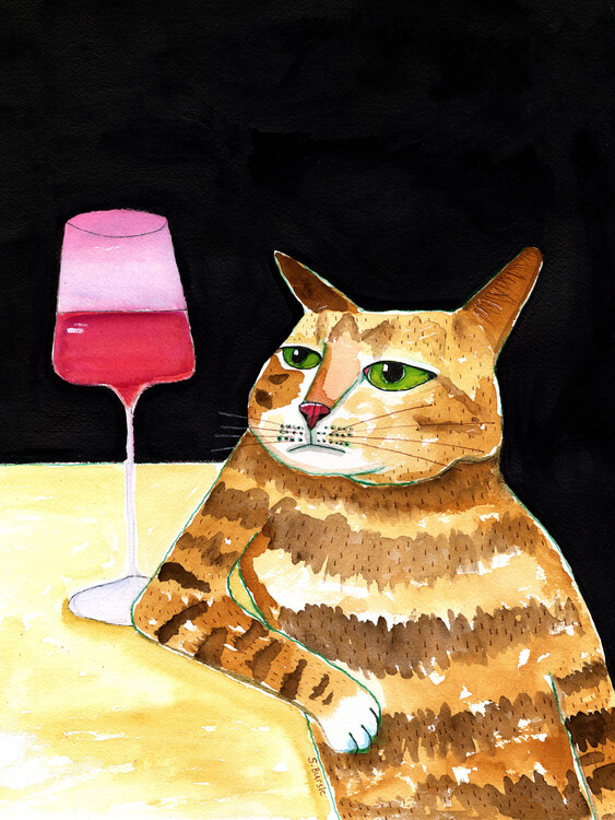 Poster Cat Friday Night Drinks Wine Funny Cat Humour
